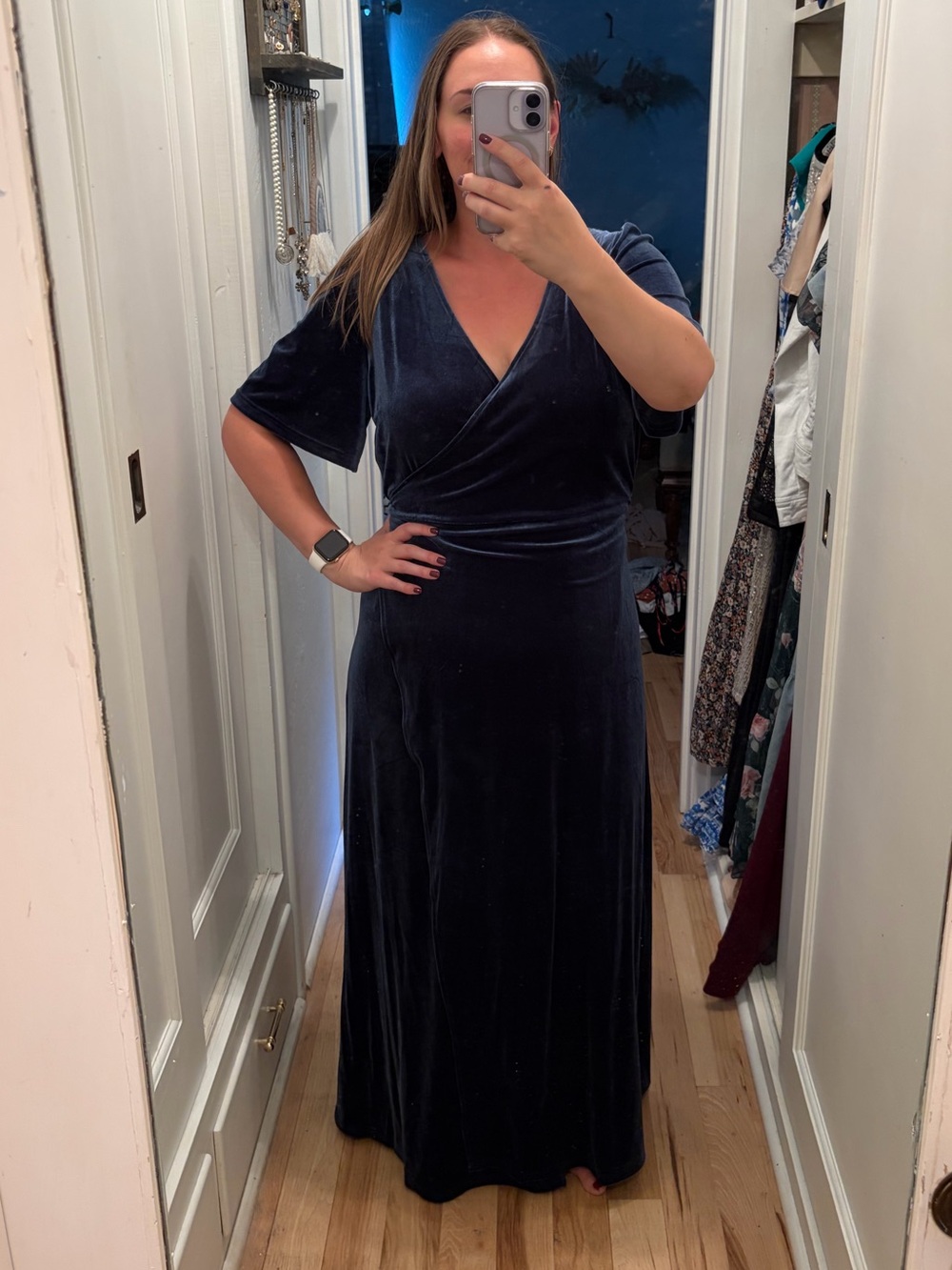 Blue Velvet Wrap-Front Maxi Dress for Women - XL